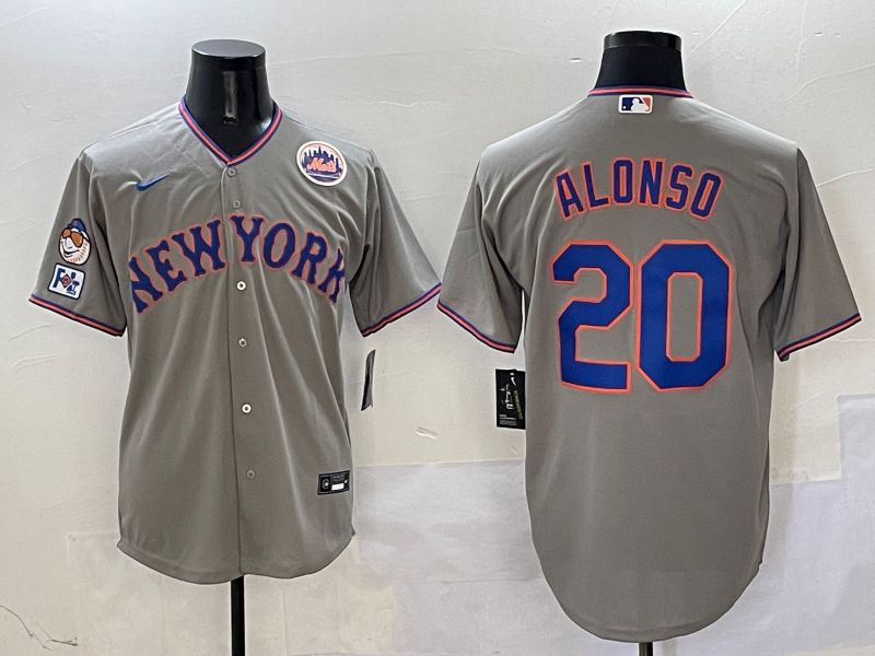 Men New York Mets #20 Alonso Grey Second generation 2025 Nike MLB Jersey style 10->new york mets->MLB Jersey